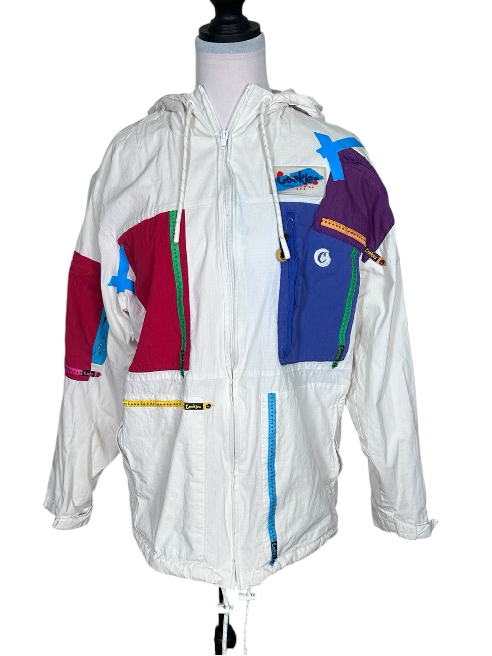 Cookies SF All Conditions Jacket M White Colorblock Hooded Streetwear